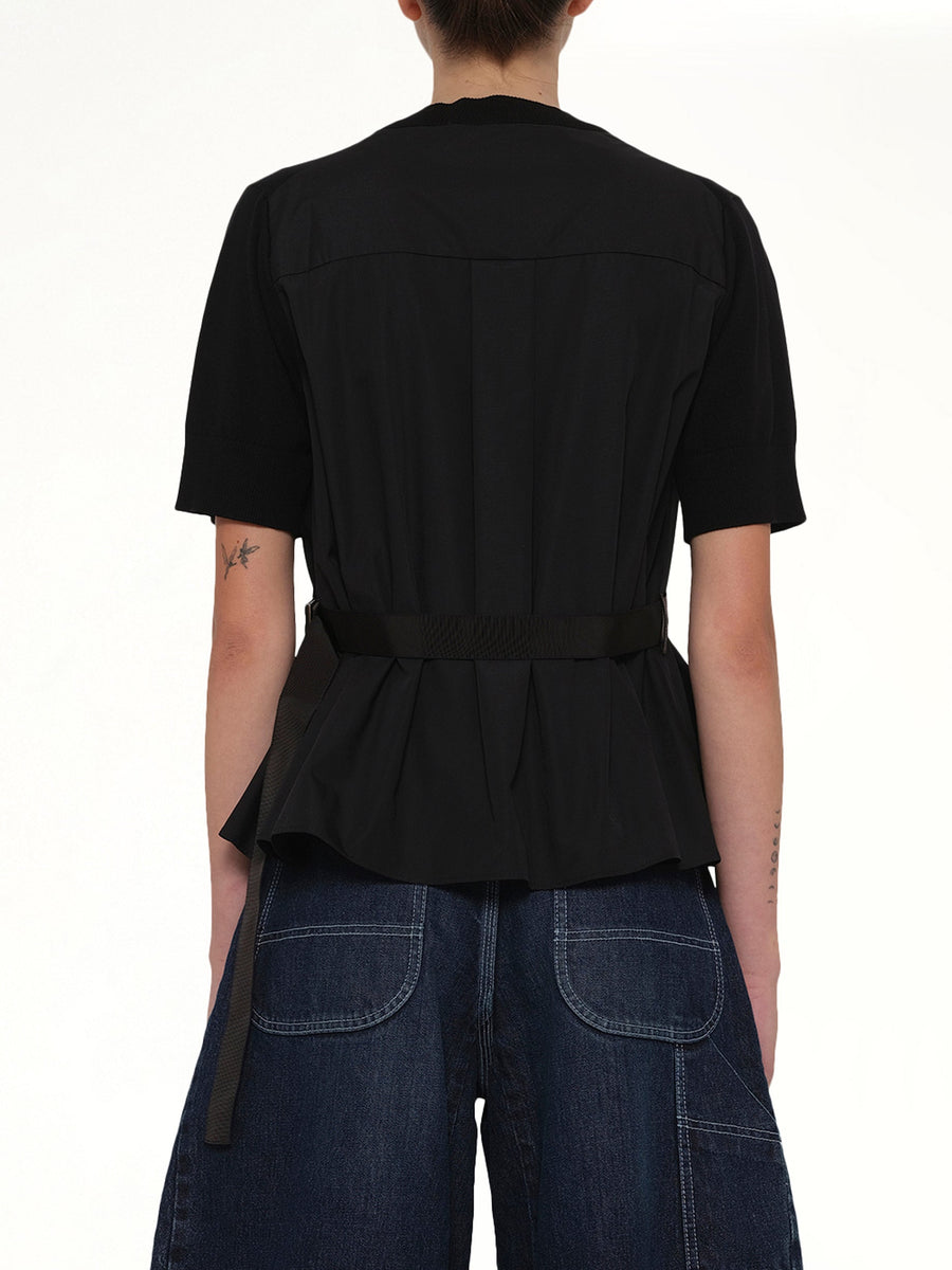Poplin x Cotton Knit Pullover in Black