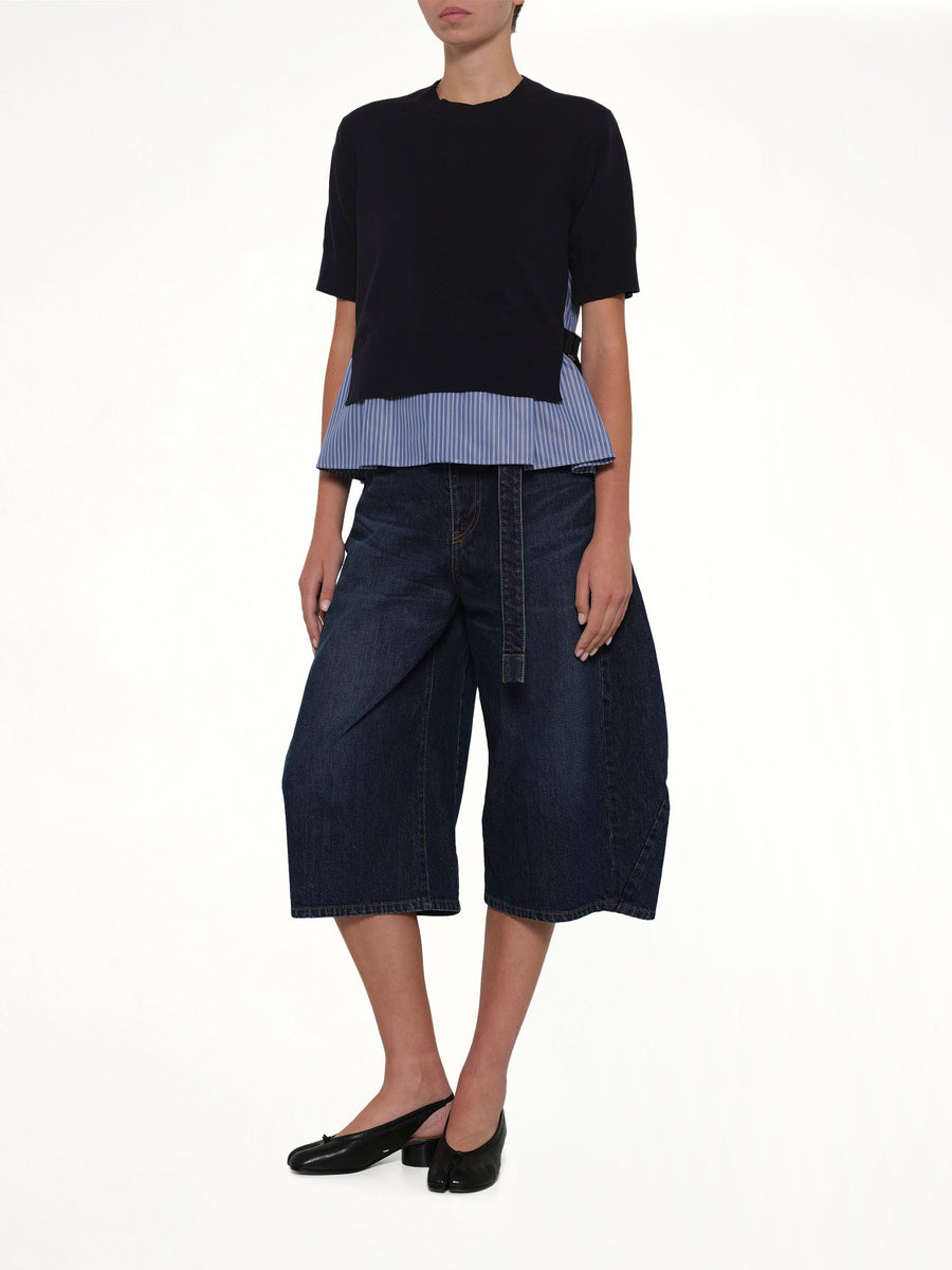 Poplin x Cotton Knit Pullover in Navy
