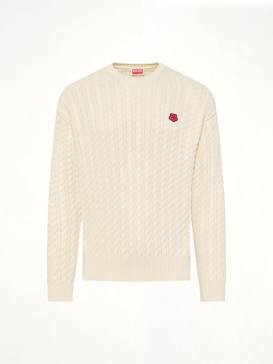 Boke Flower Cable Knit Jumper in Ecru