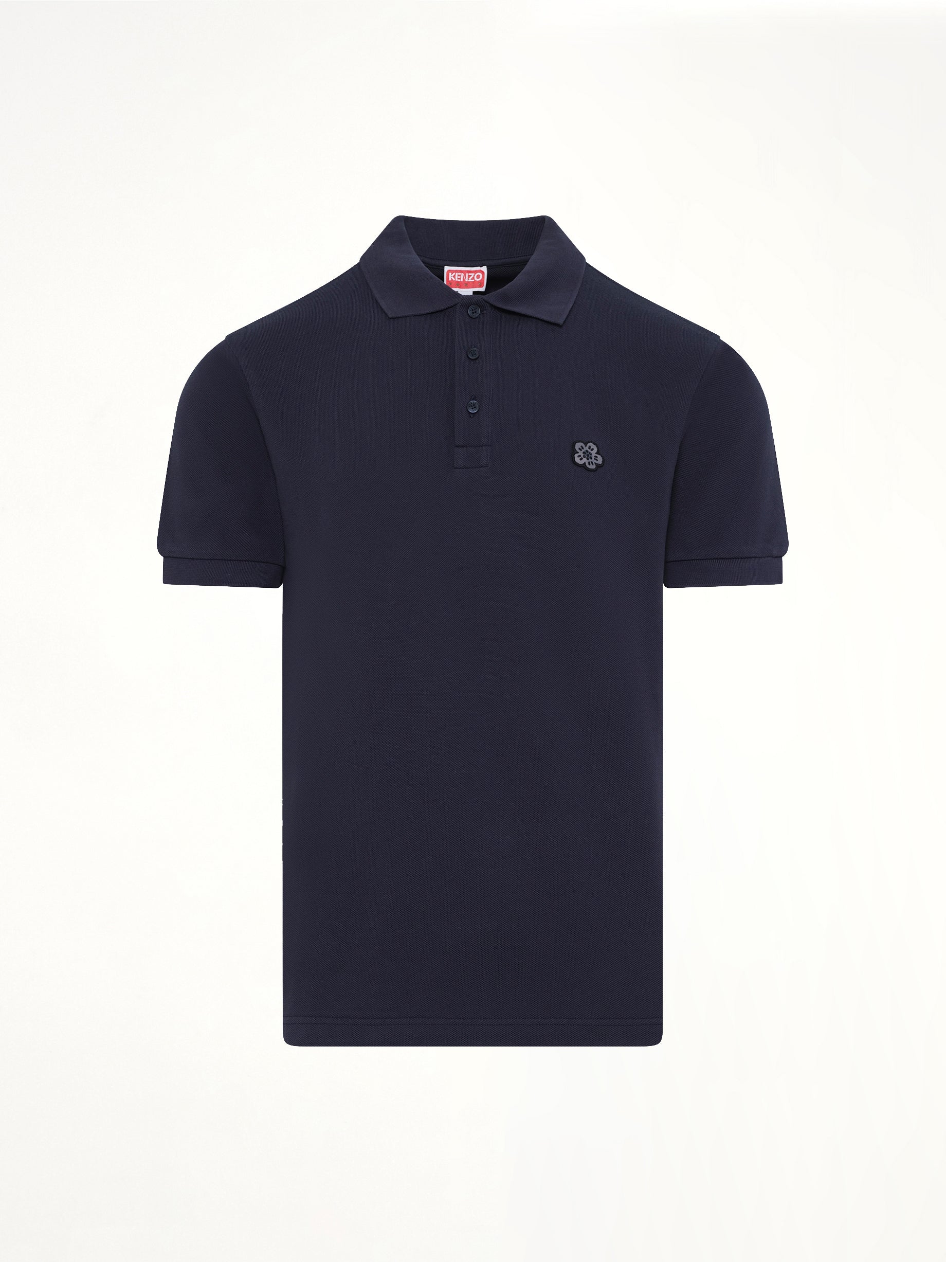 Gots Boke Flower Embroidered Slim Polo in Navy Blue