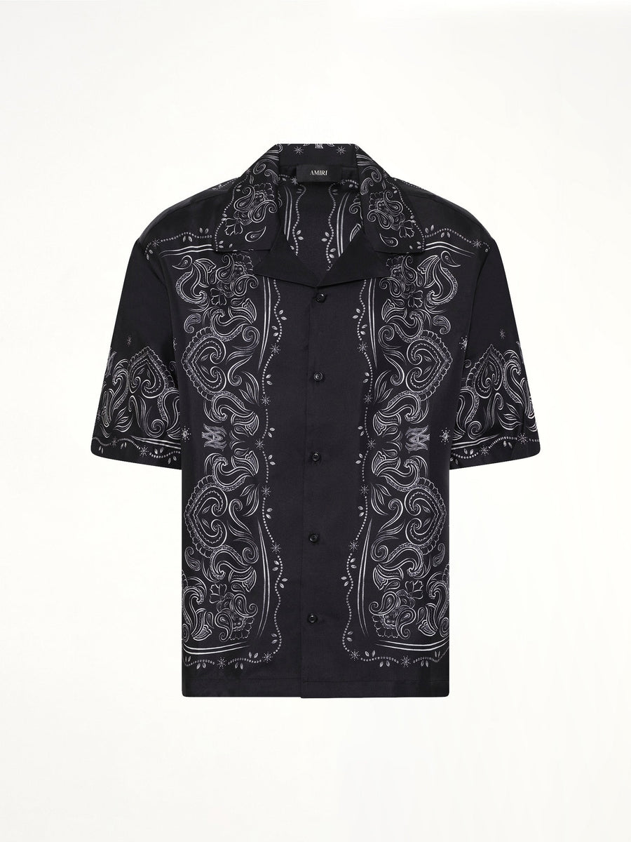 Bandana Paint Oversized Bowling Shirt in Black