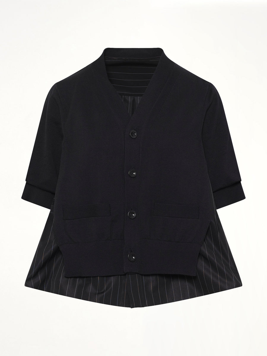 Chalk Stripe x Cotton Knit Cardigan in Black