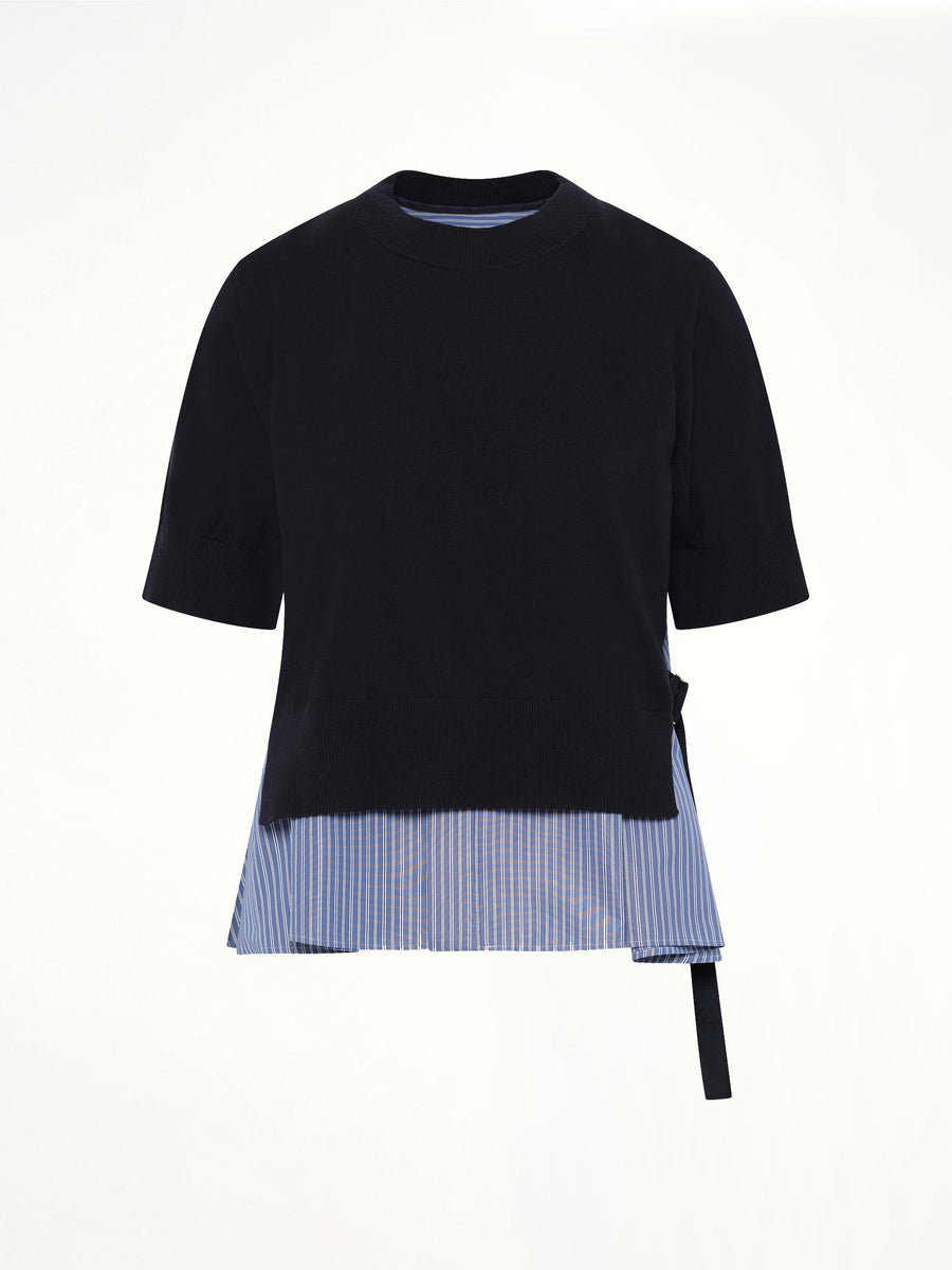 Poplin x Cotton Knit Pullover in Navy