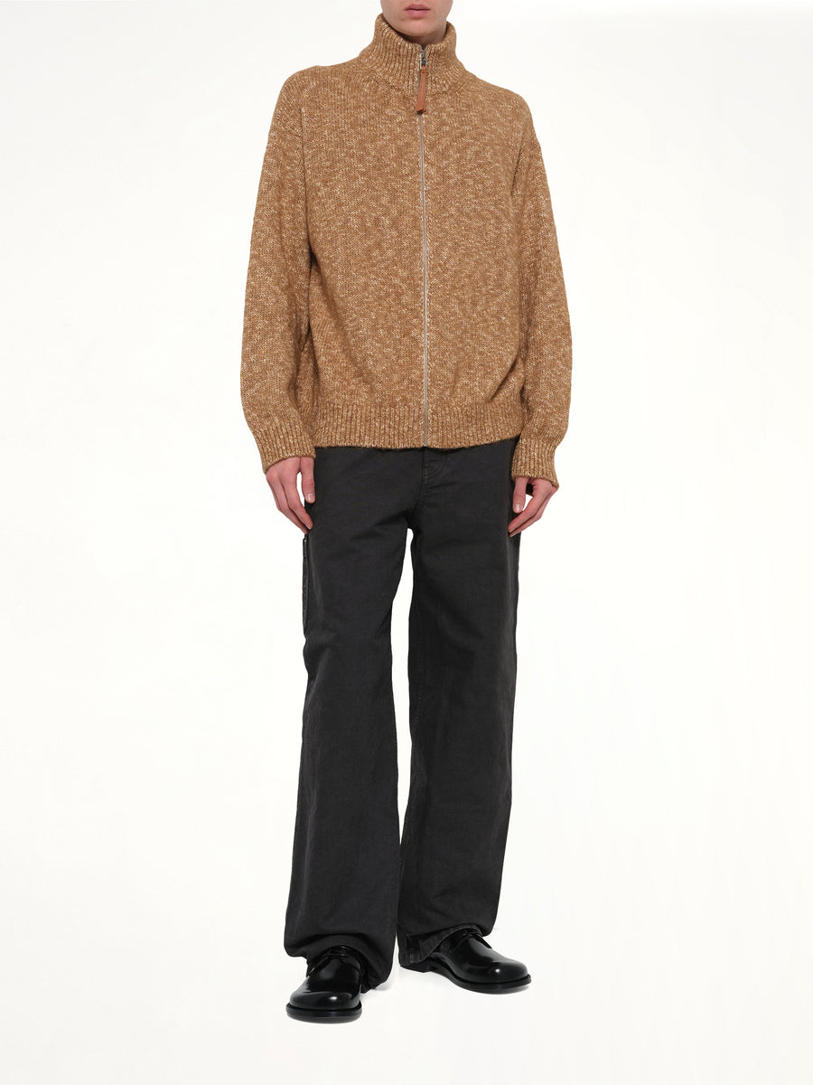 Zip-Up Cardigan in Beige