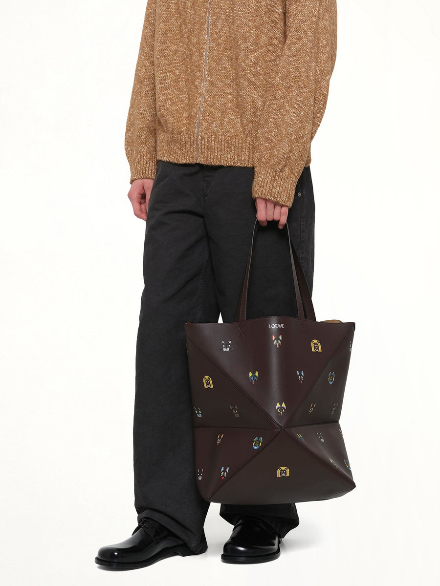 Puzzle Fold Tote XL Allover Cats in Brown
