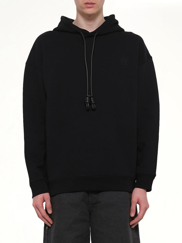 Leather Tassle Hoodie in Black