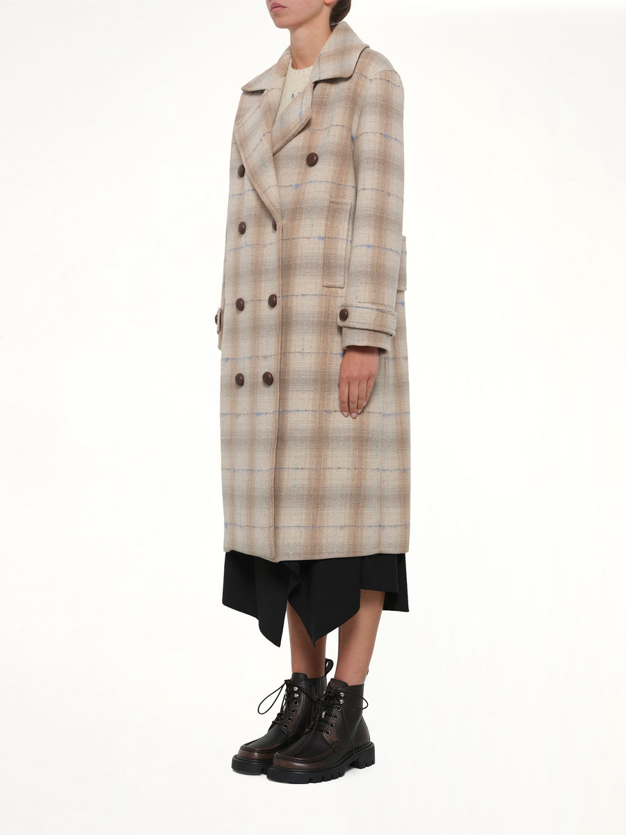 Wool Check Coat in Beige