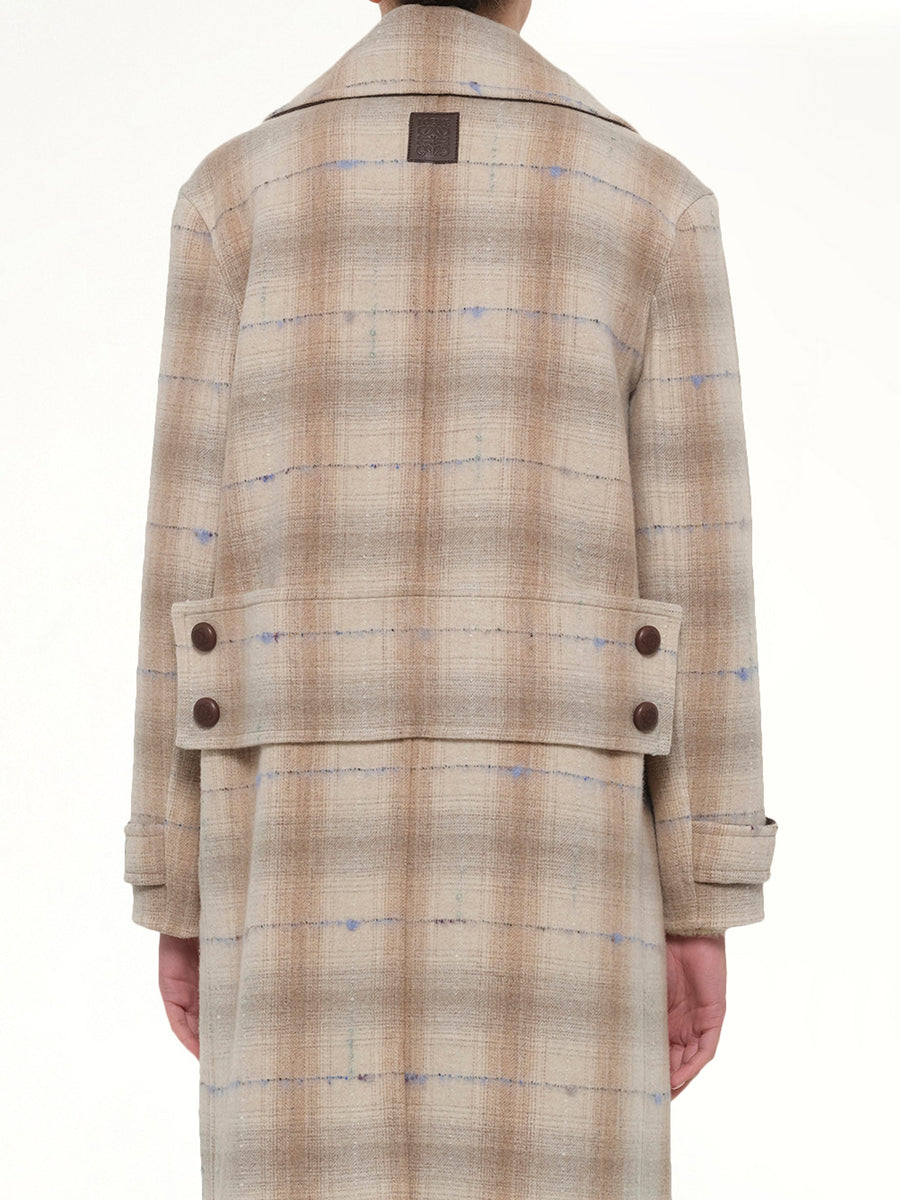 Wool Check Coat in Beige