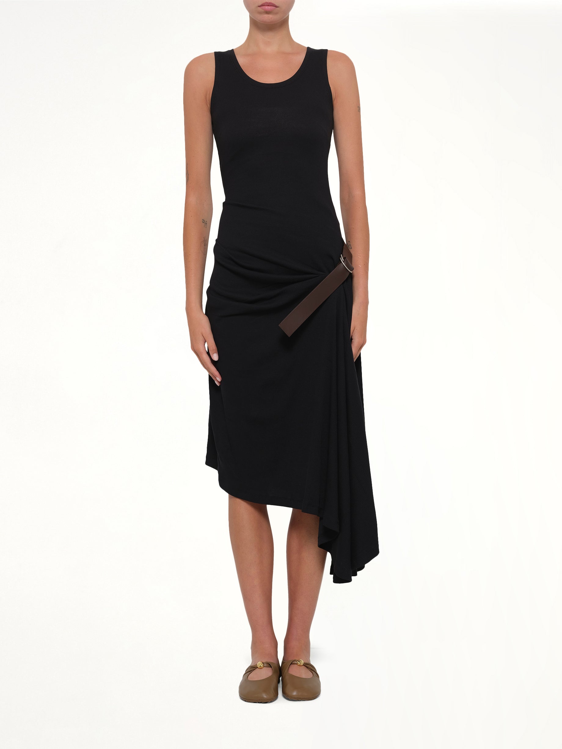 Belted Tank Dress in Black