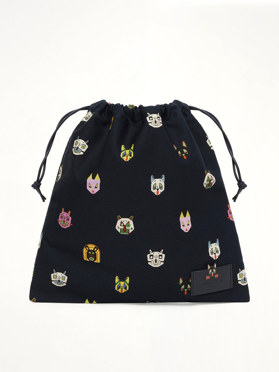 Drawstring Pouch Cats in Blue