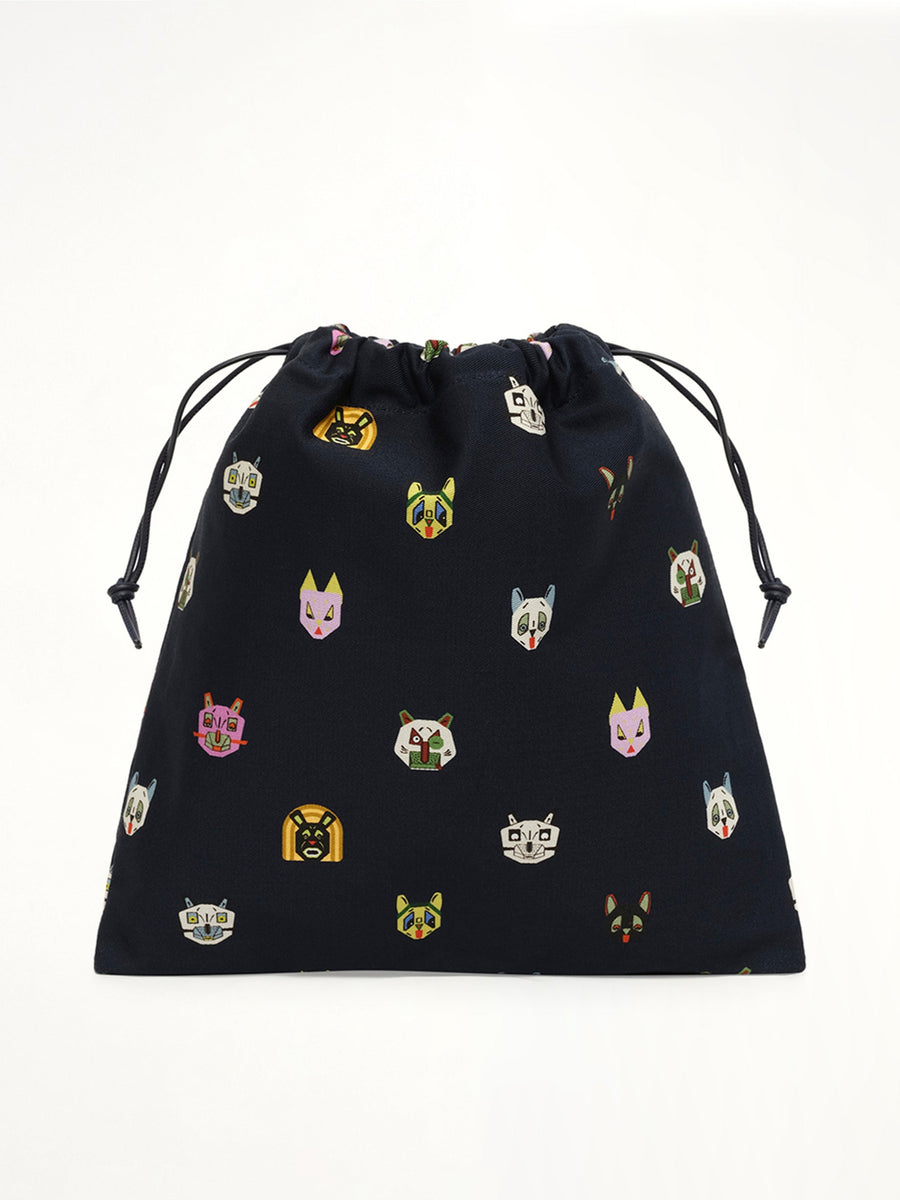 Drawstring Pouch Cats in Blue
