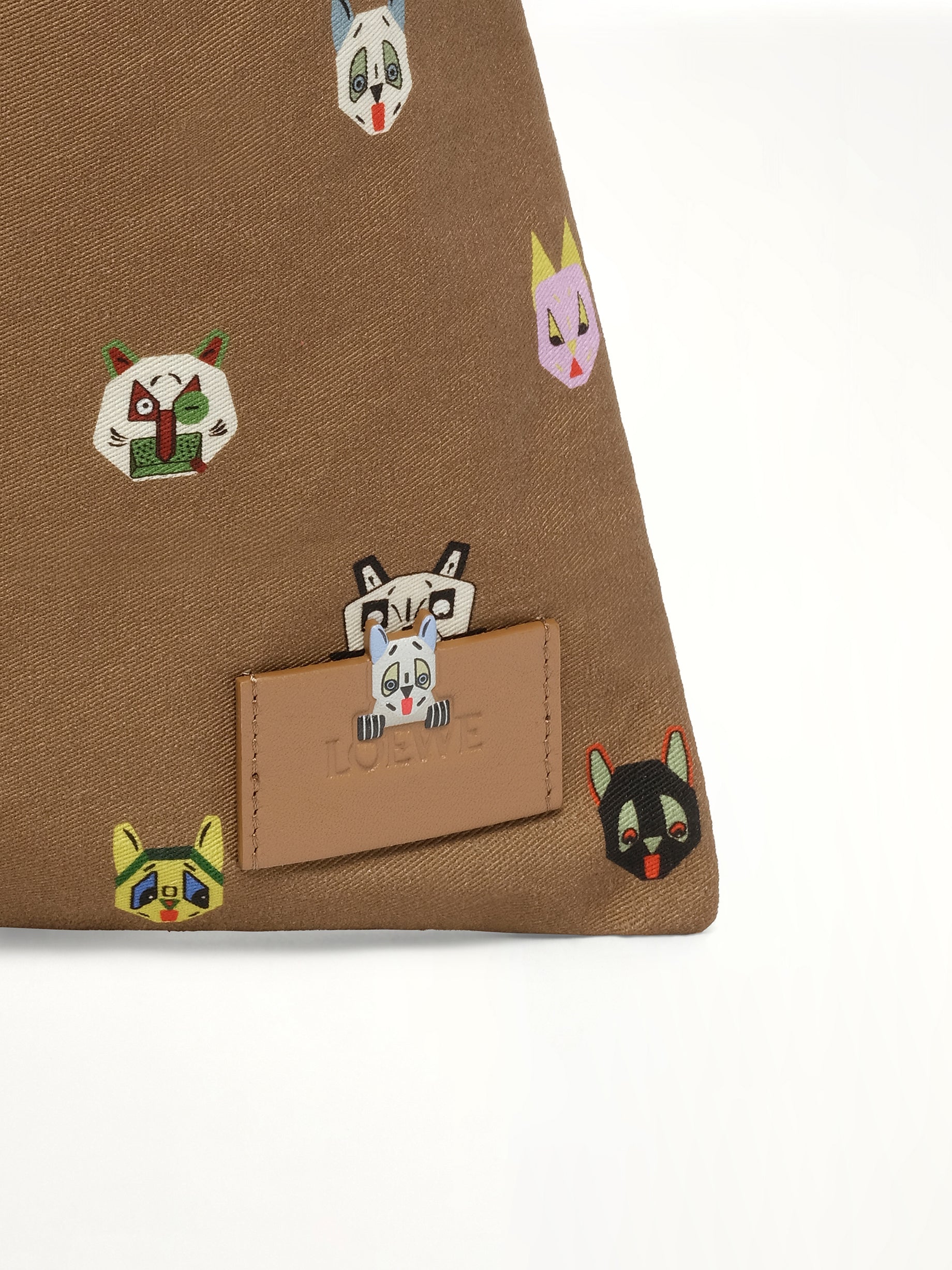 Drawstring Pouch Cats in Mocha