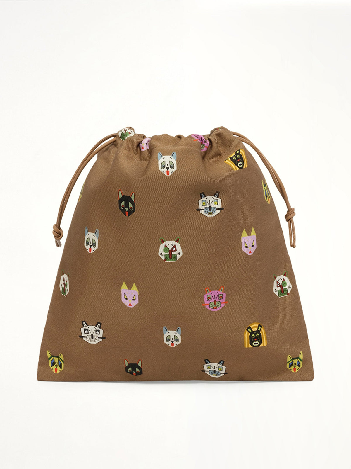 Drawstring Pouch Cats in Mocha