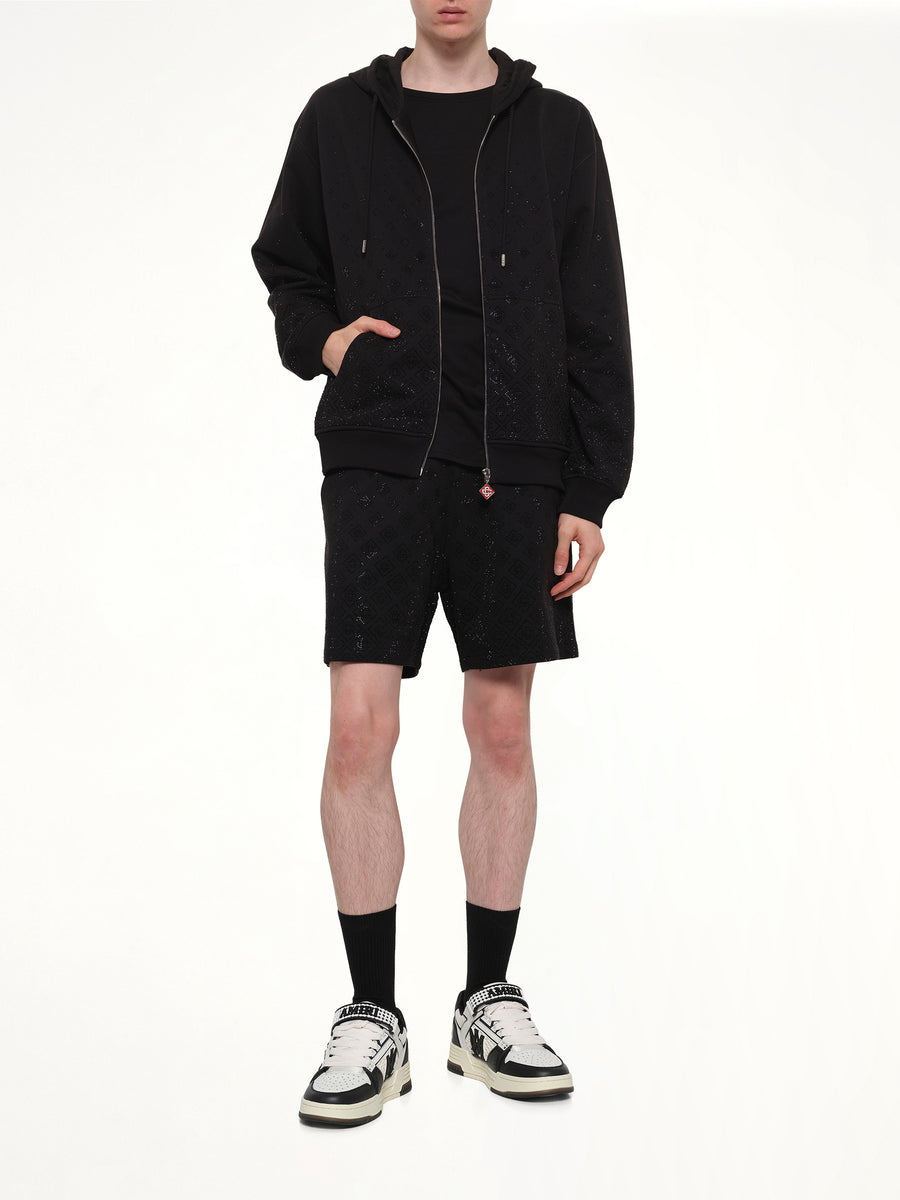 Crystal Monogram Zip-Up Hoodie in Black