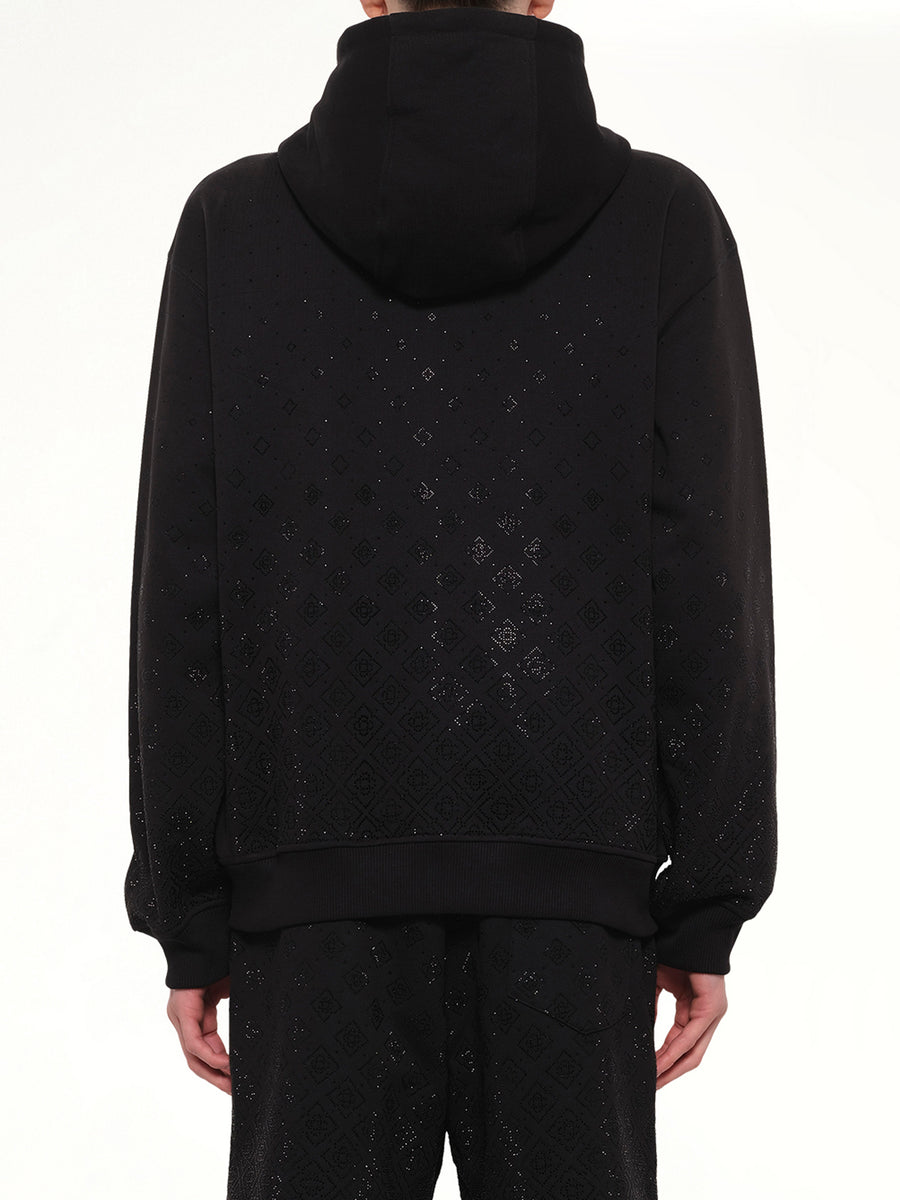 Crystal Monogram Zip-Up Hoodie in Black