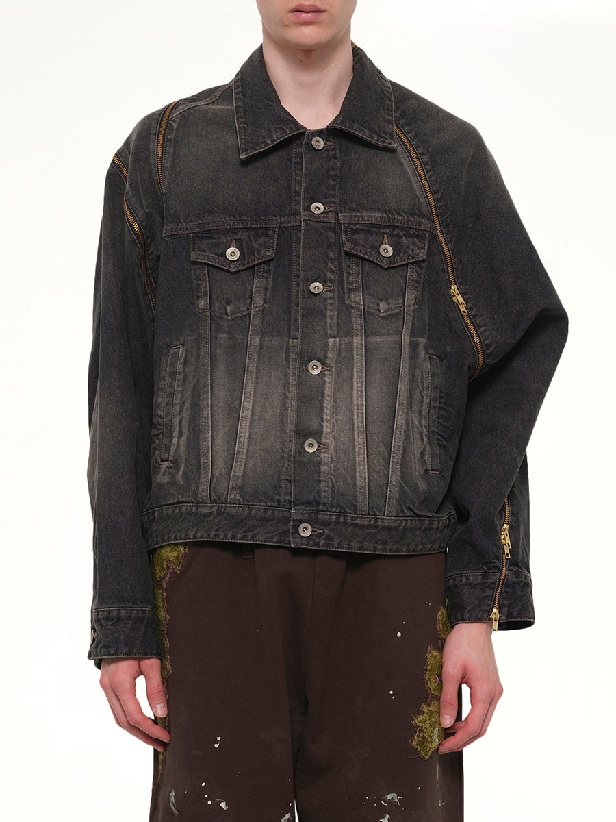 Filleted Zip Denim Jacket in Black