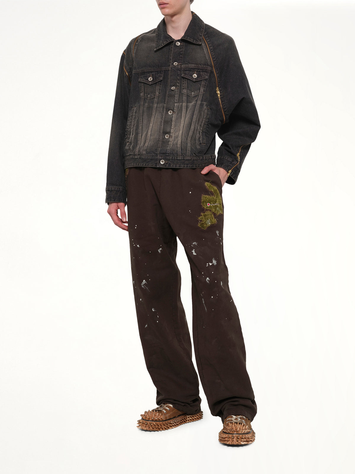 Filleted Zip Denim Jacket in Black