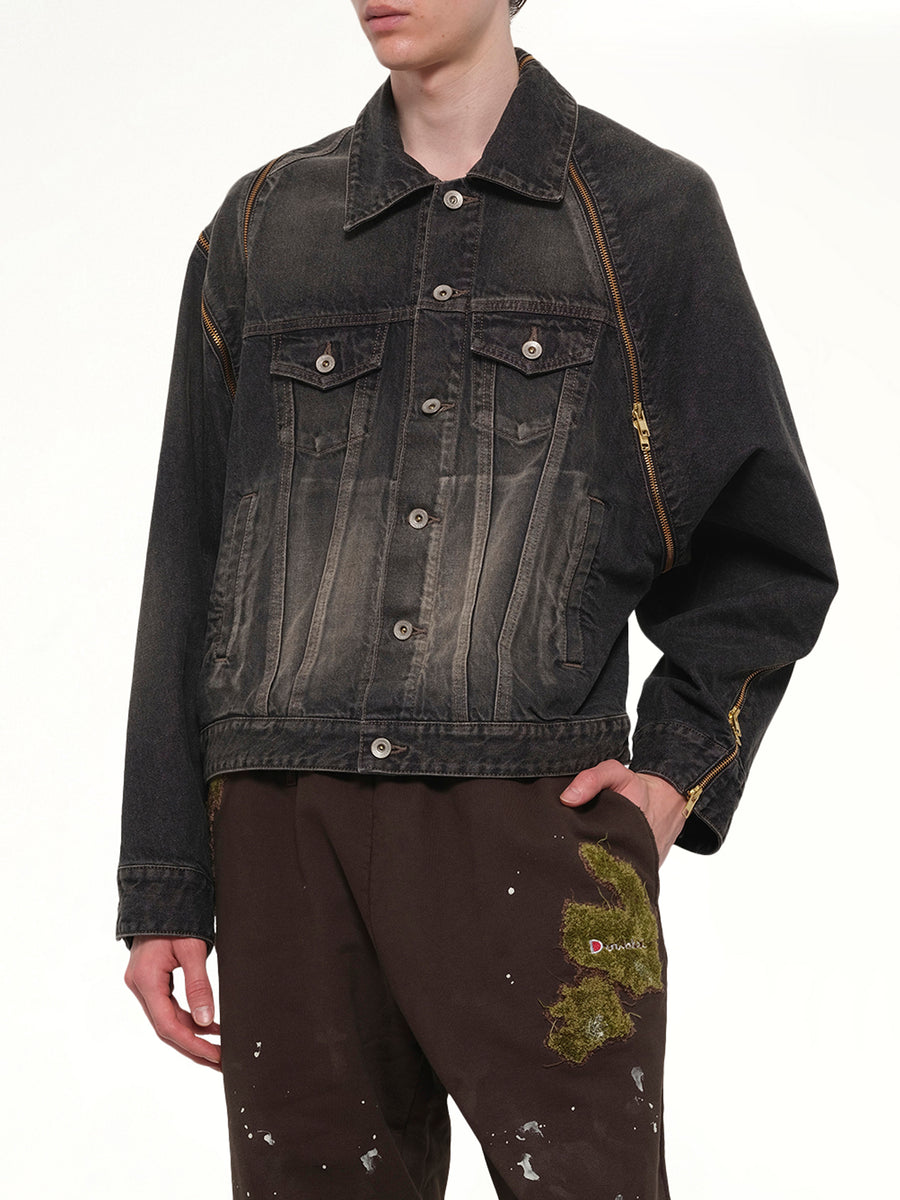 Filleted Zip Denim Jacket in Black