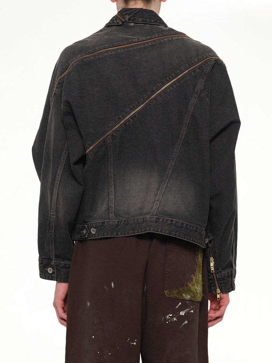 Filleted Zip Denim Jacket in Black