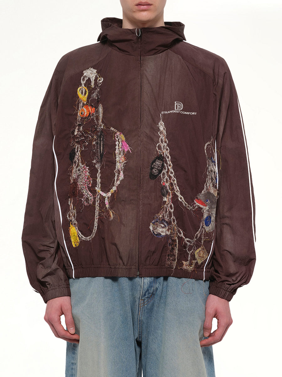 Embroidered Chain Track Jacket in Chacoal