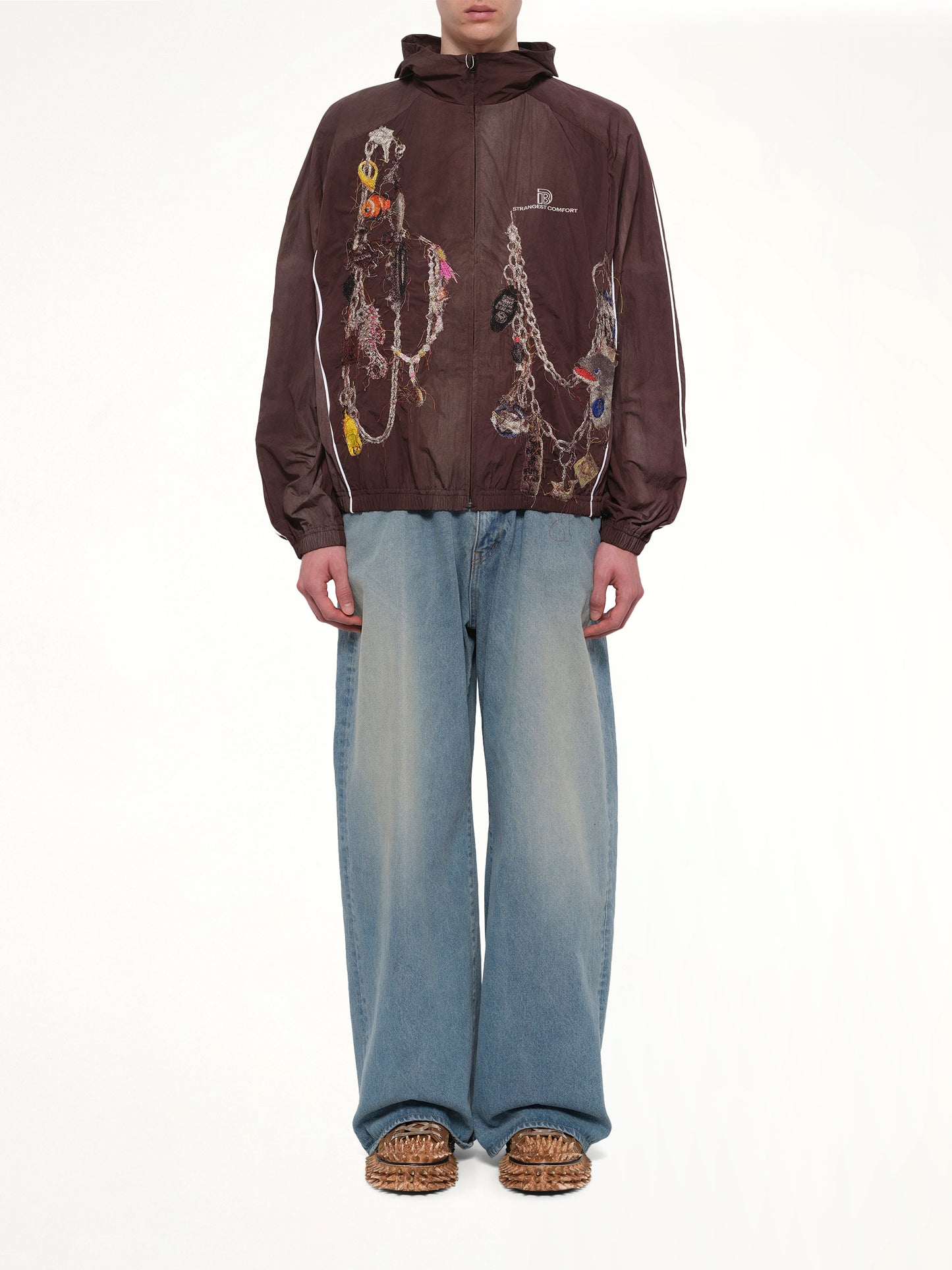 Embroidered Chain Track Jacket in Chacoal
