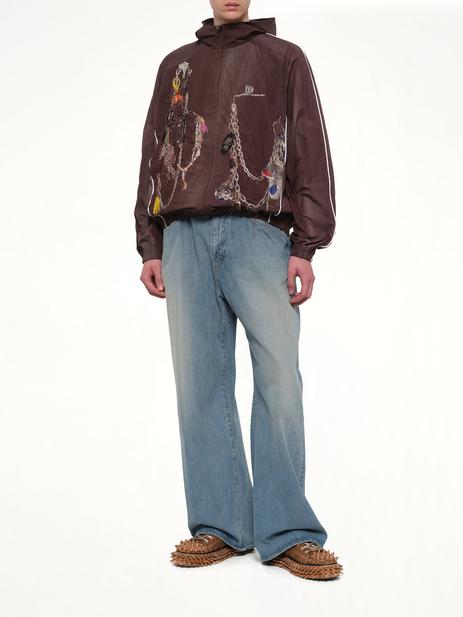 Embroidered Chain Track Jacket in Chacoal