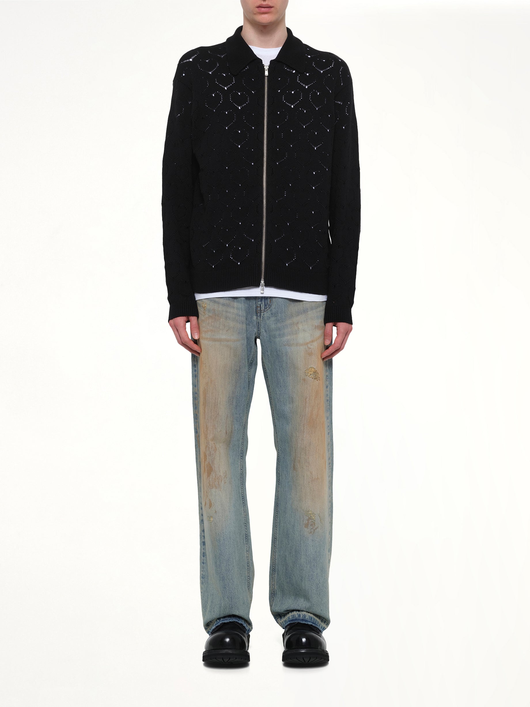 Eyelet Knitted Zip Up in Black