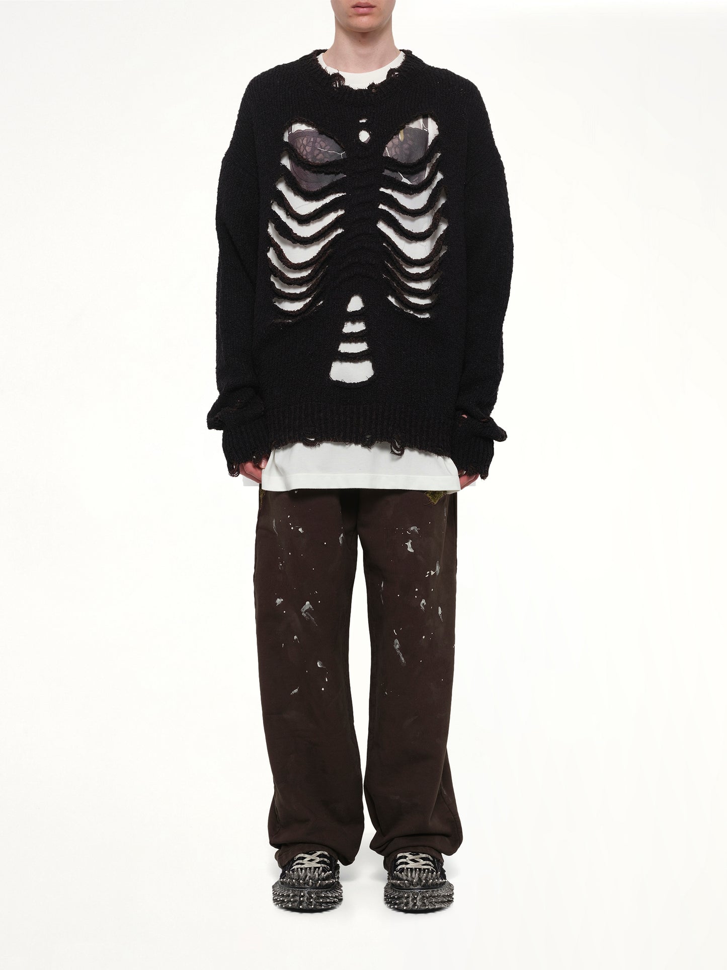 Rib & Spine Knit Pullover in Black