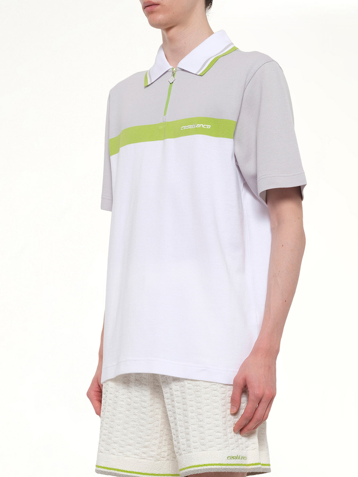Quarter Zip Polo in Grey/White