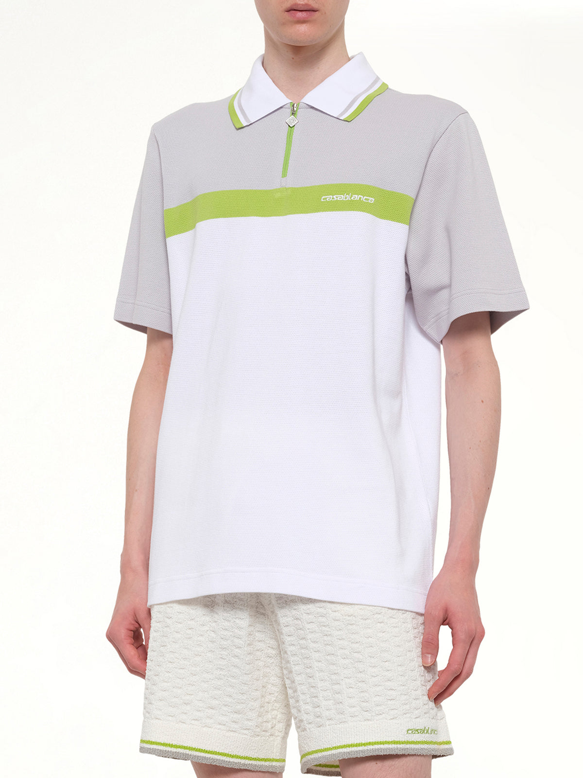 Quarter Zip Polo in Grey/White