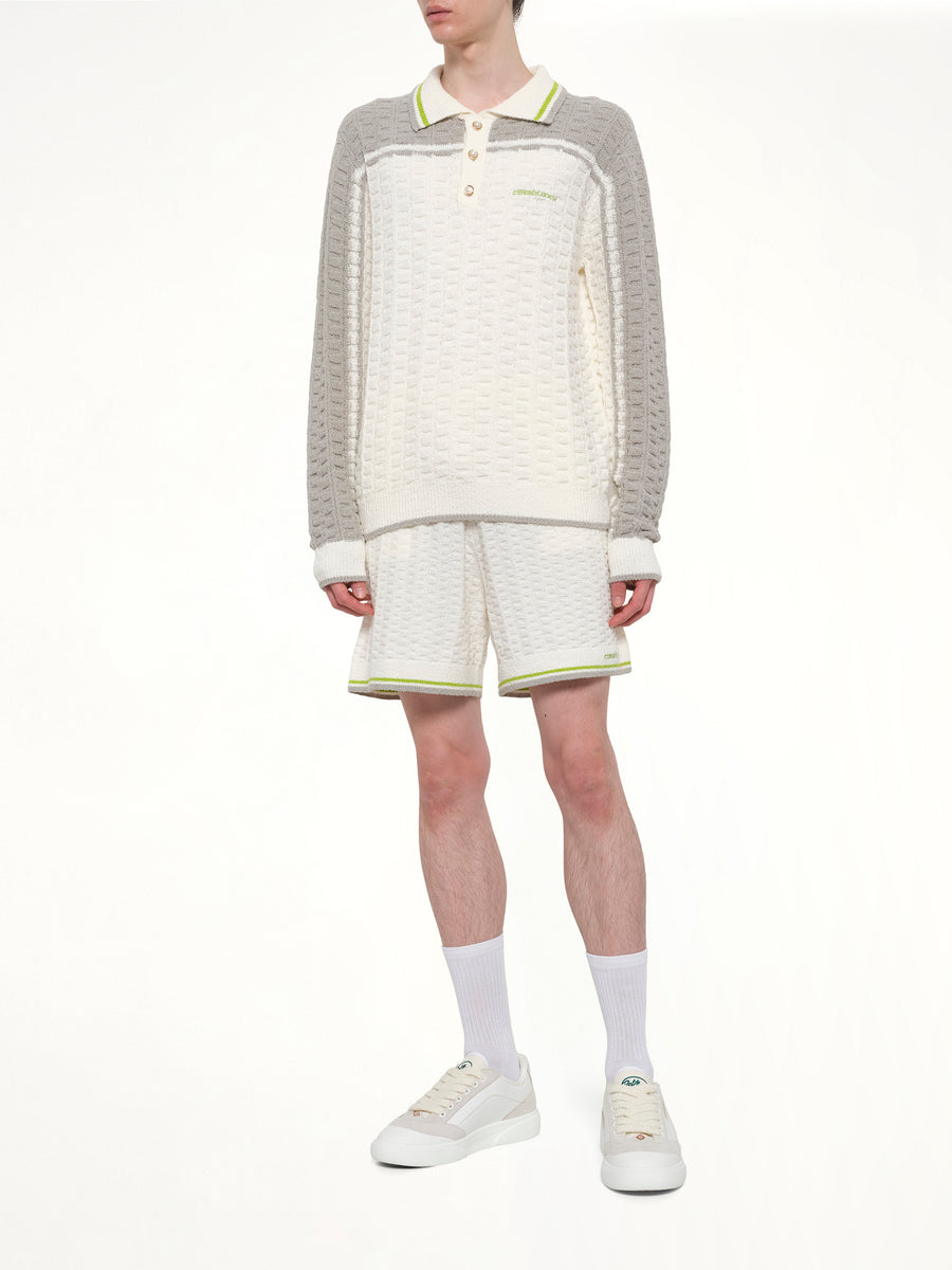 Tennis Boucle Long Sleeve Polo Shirt in White
