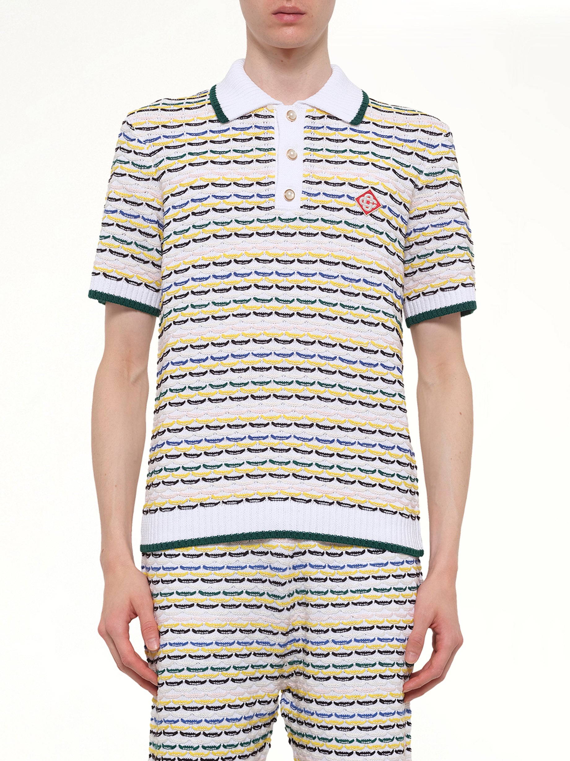 Tuck Stitch Polo Shirt in White