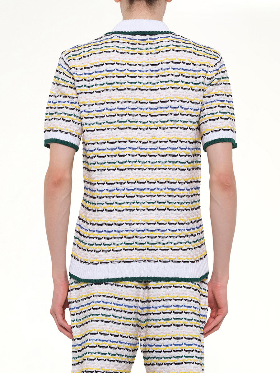 Tuck Stitch Polo Shirt in White