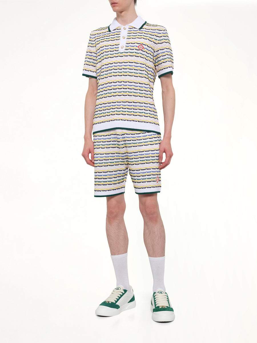 Tuck Stitch Polo Shirt in White