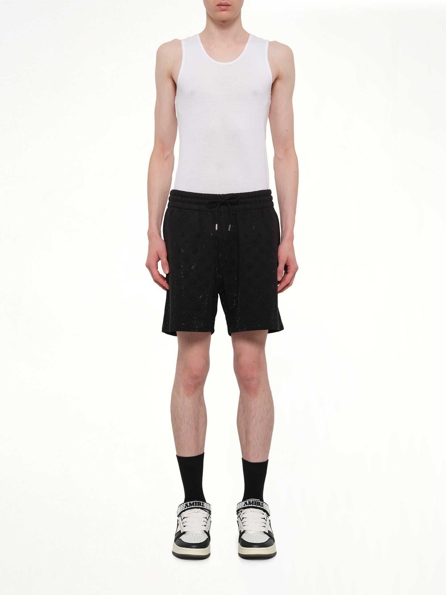 Crystal Monogram Sweatshort in Black