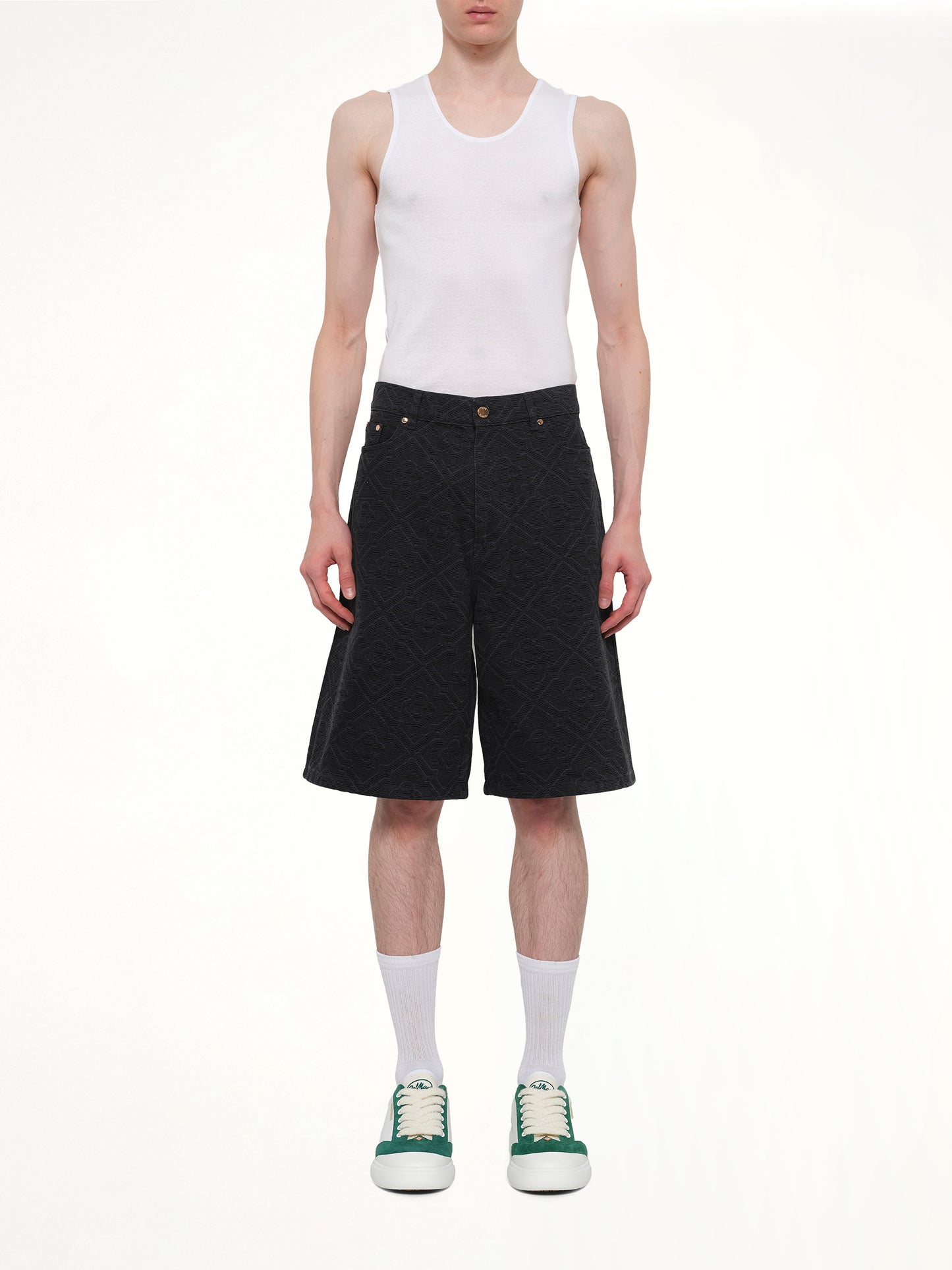 Laser Monogram Denim Shorts in Black