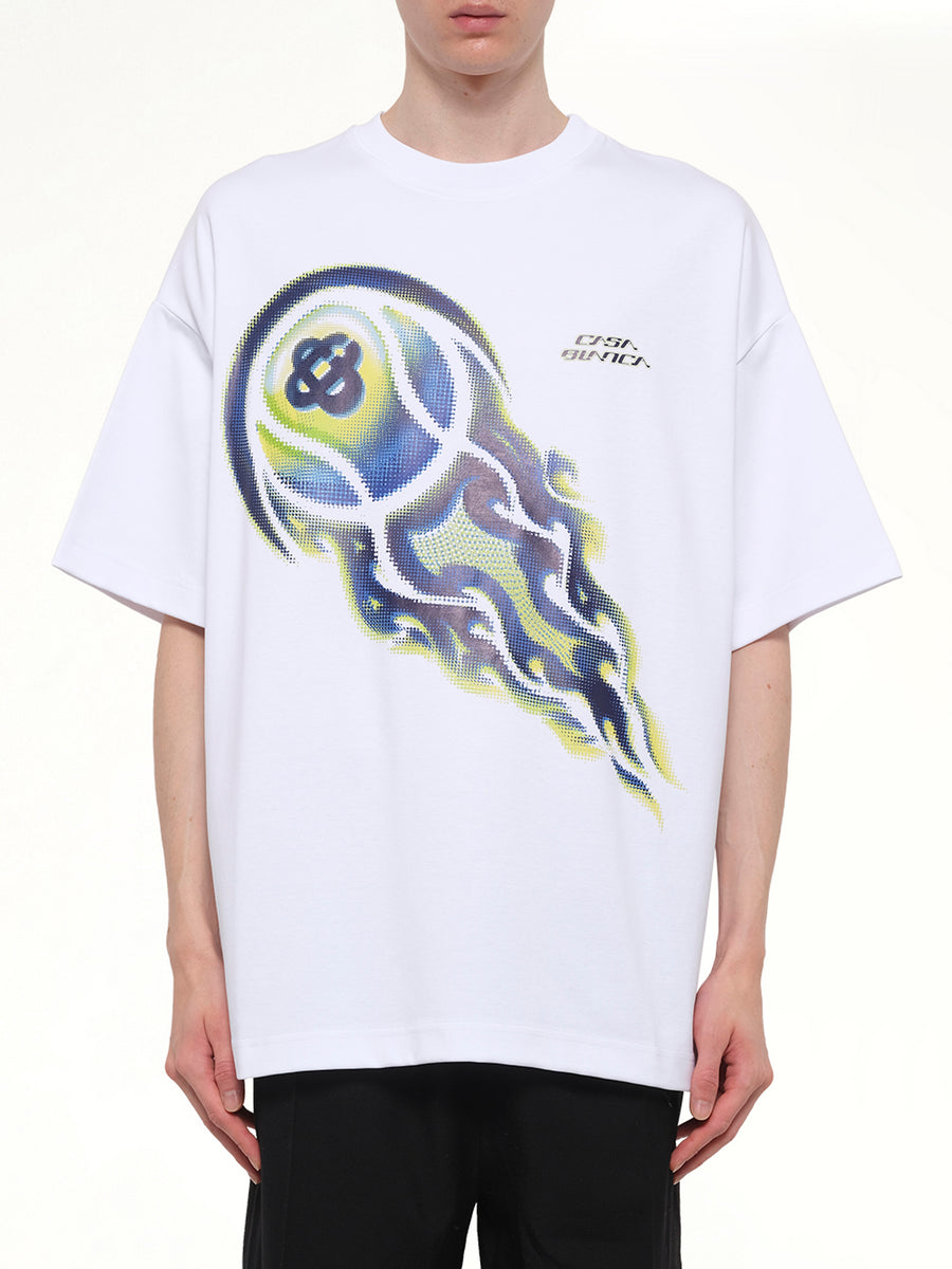 Flaming Tennis Ball Oversized T-Shirt in White