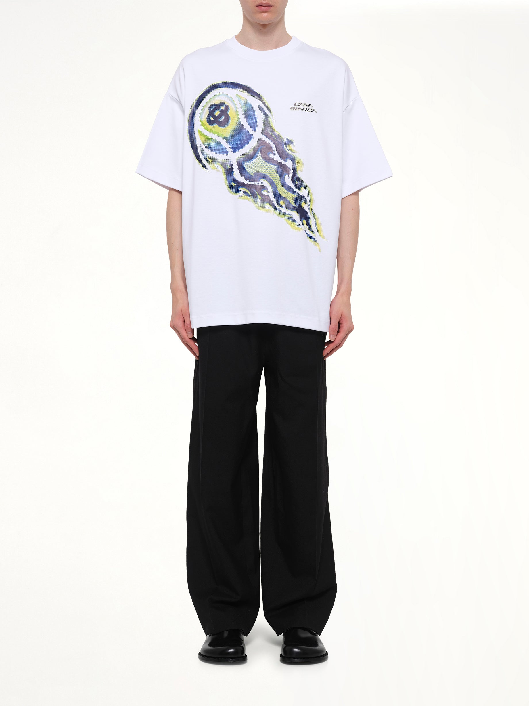 Flaming Tennis Ball Oversized T-Shirt in White