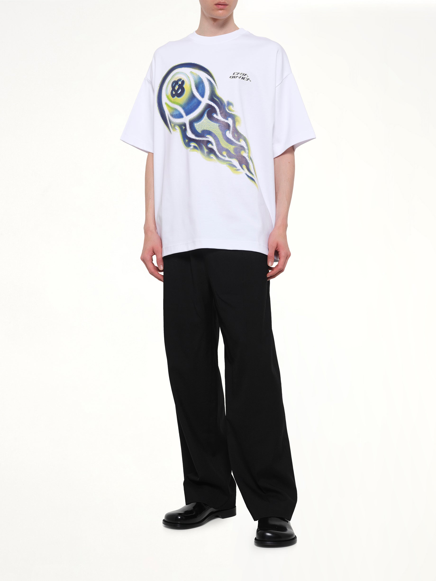 Flaming Tennis Ball Oversized T-Shirt in White
