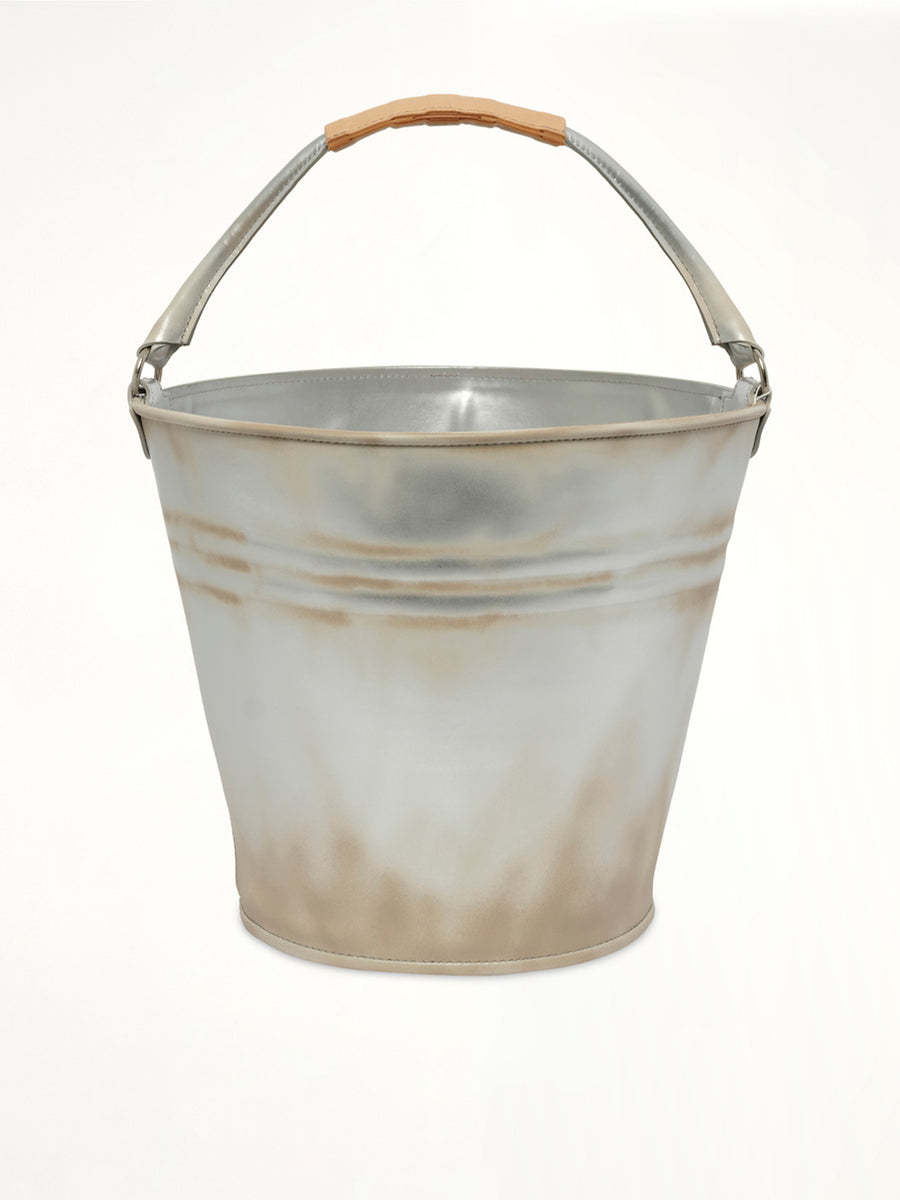 Bucket-Shaped Leather Bag in Silver