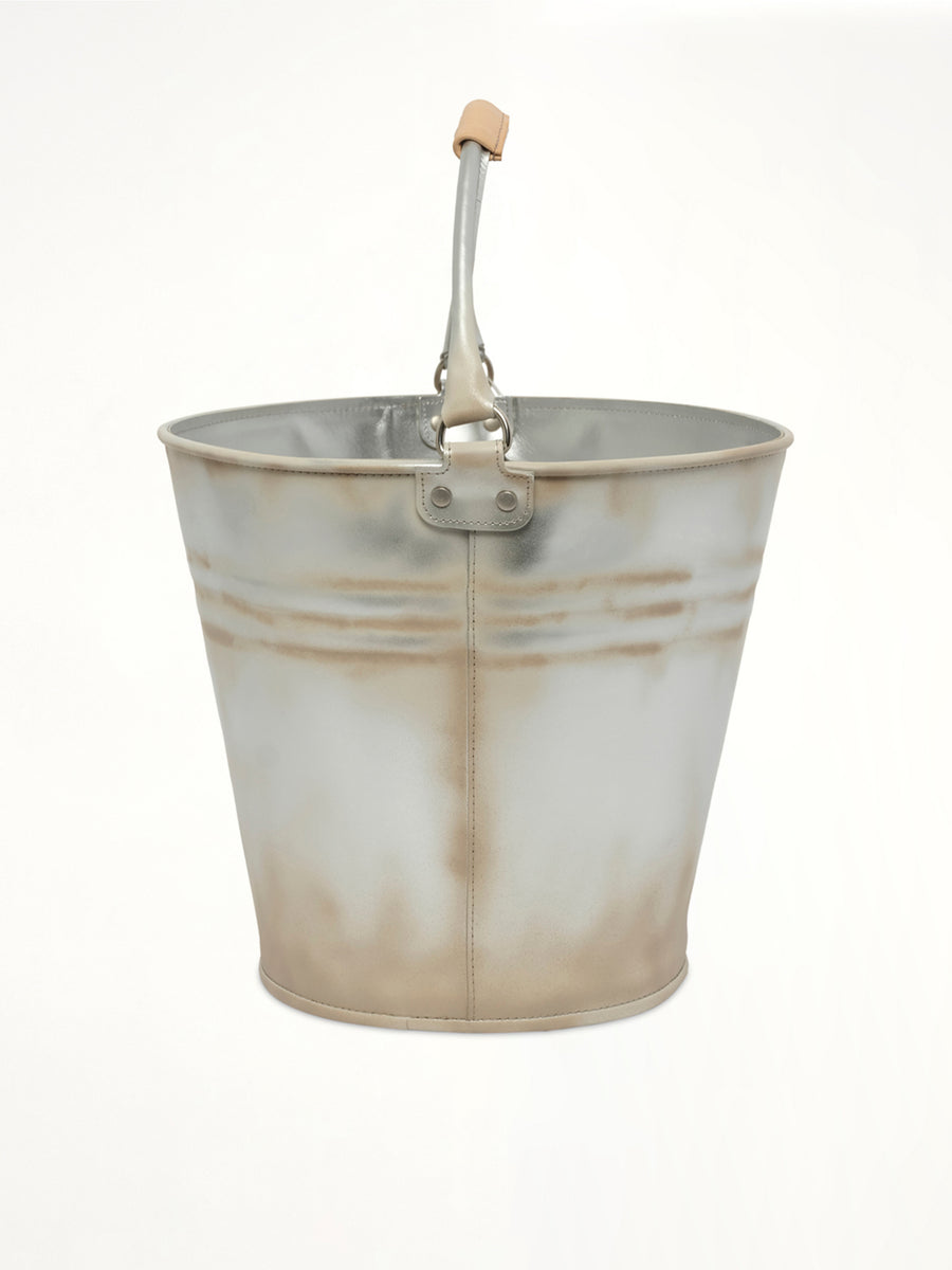 Bucket-Shaped Leather Bag in Silver