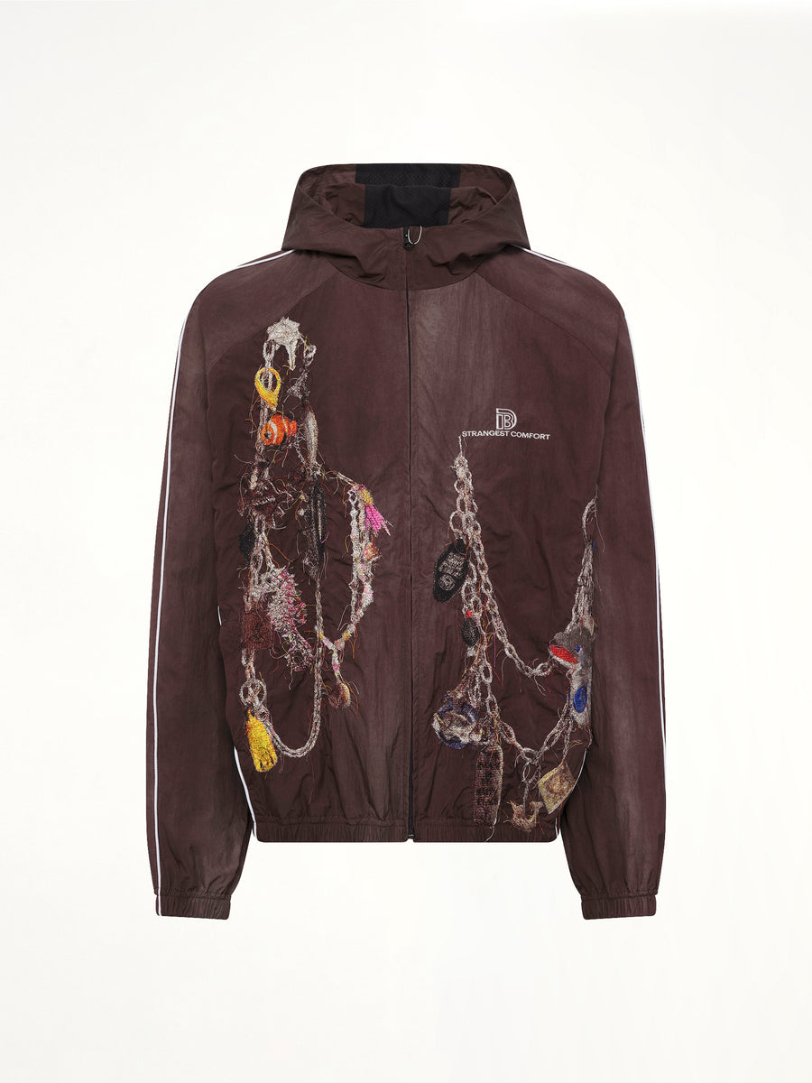 Embroidered Chain Track Jacket in Chacoal