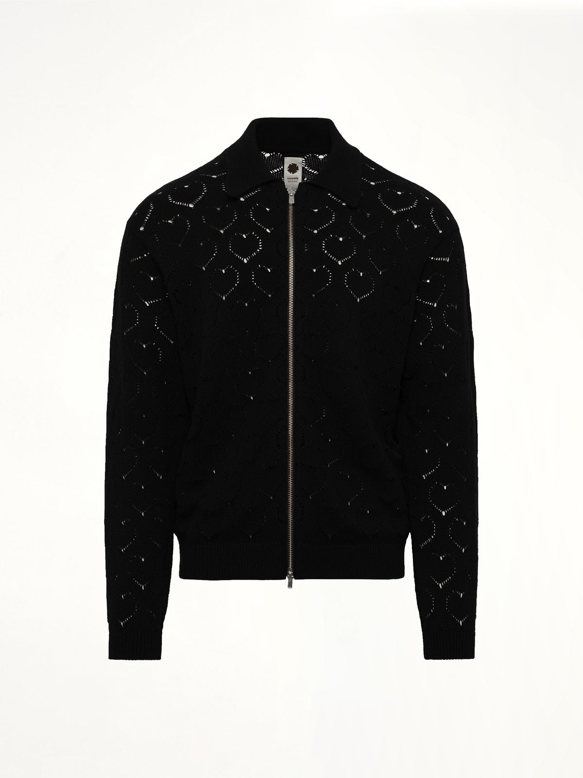 Eyelet Knitted Zip Up in Black