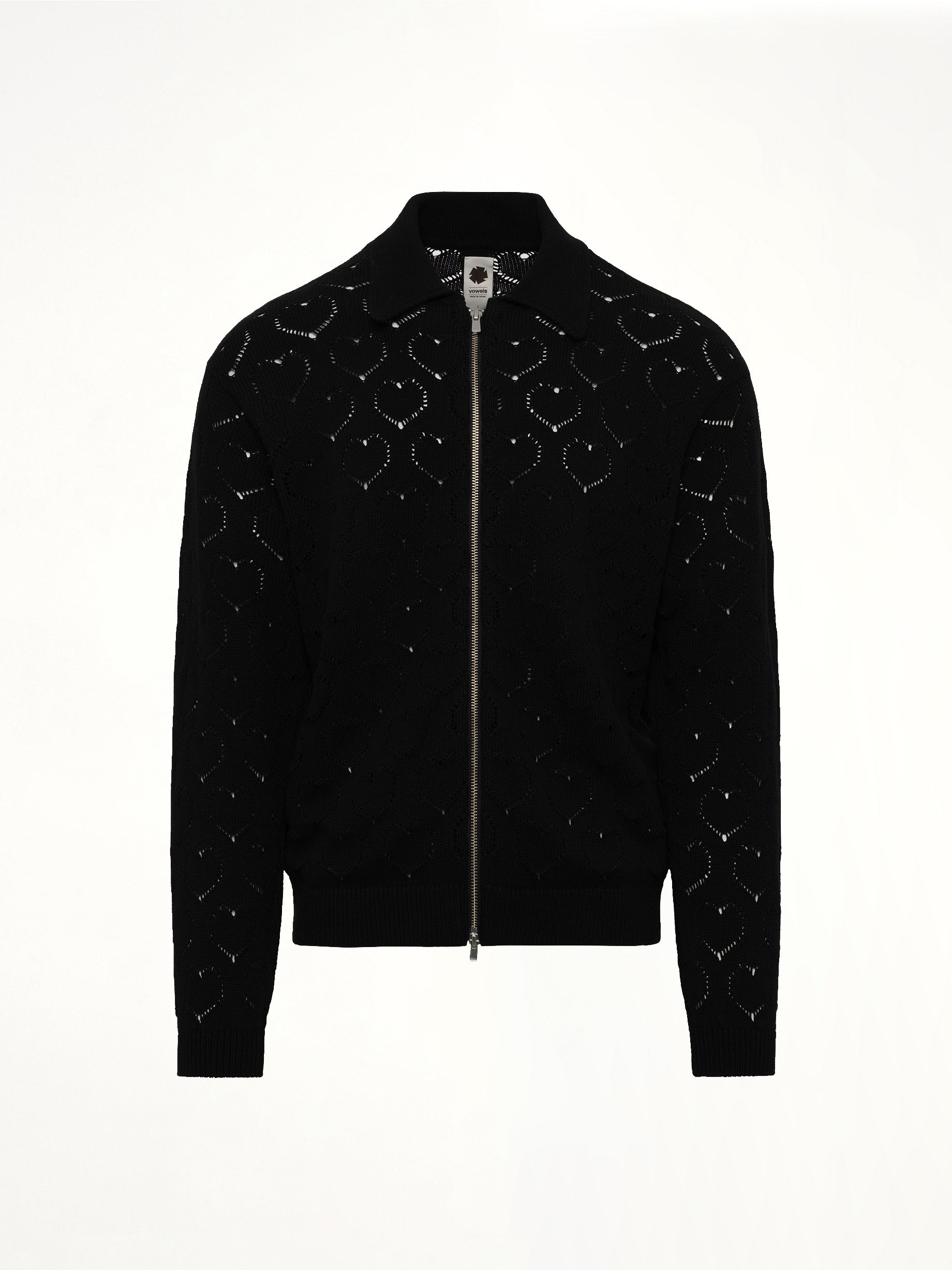 Eyelet Knitted Zip Up in Black