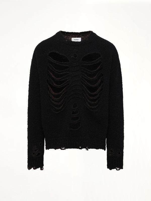 Rib & Spine Knit Pullover in Black