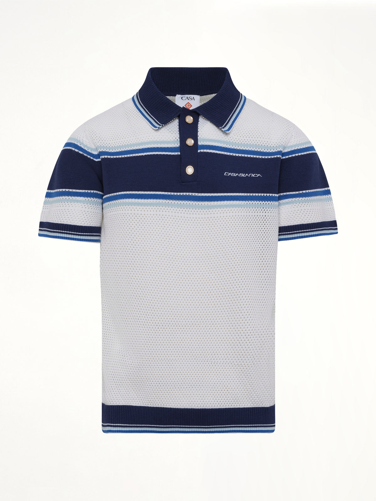 Mesh Stripe Polo in Navy/White