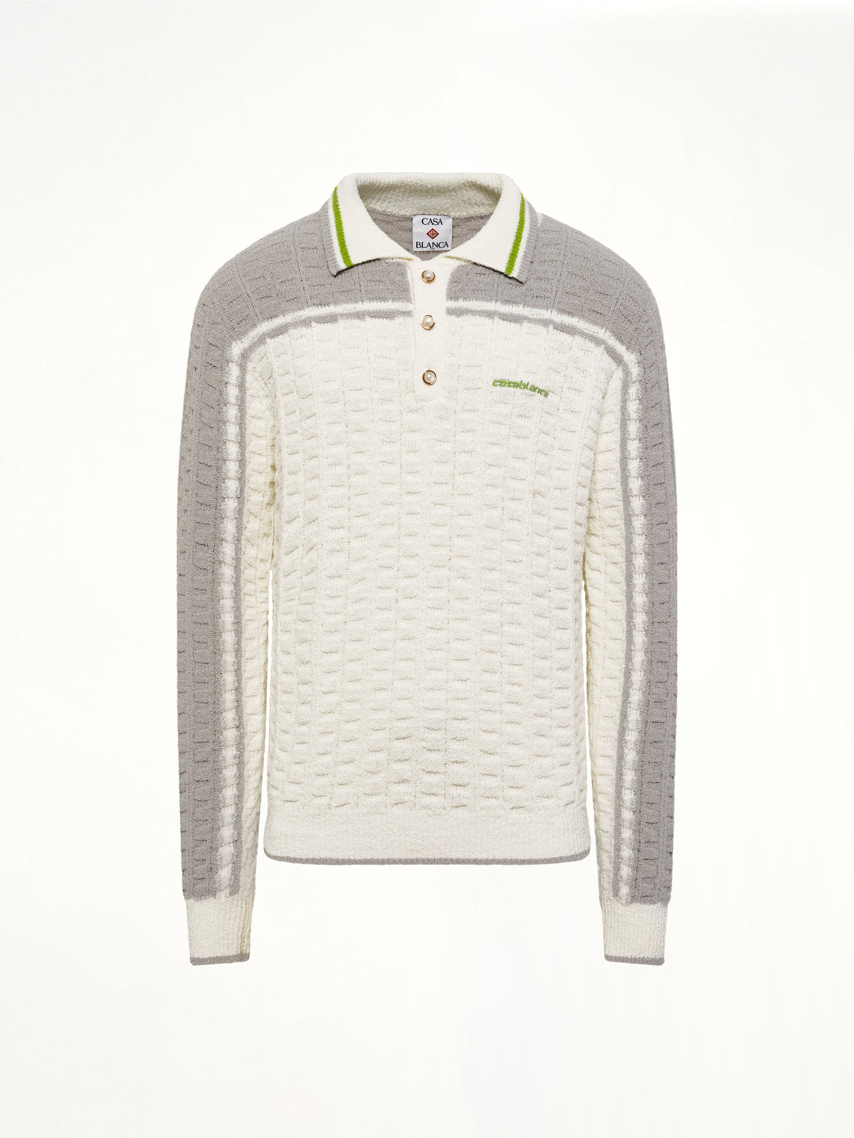 Tennis Boucle Long Sleeve Polo Shirt in White