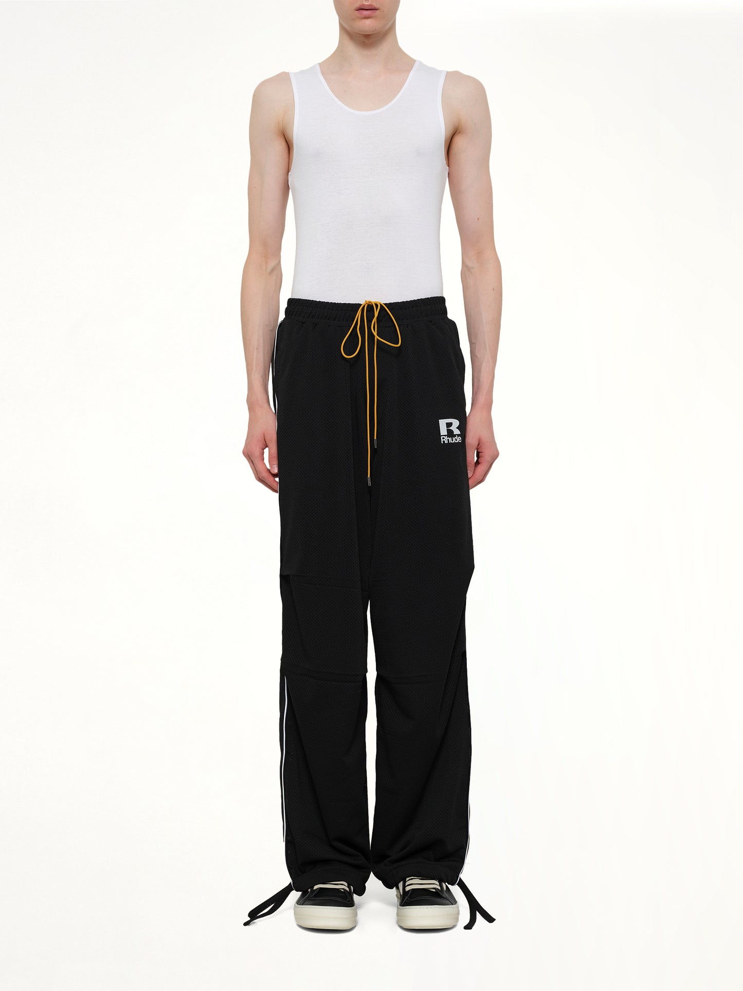 Rhude Mesh Piping Parachute Track Pant in Black/White