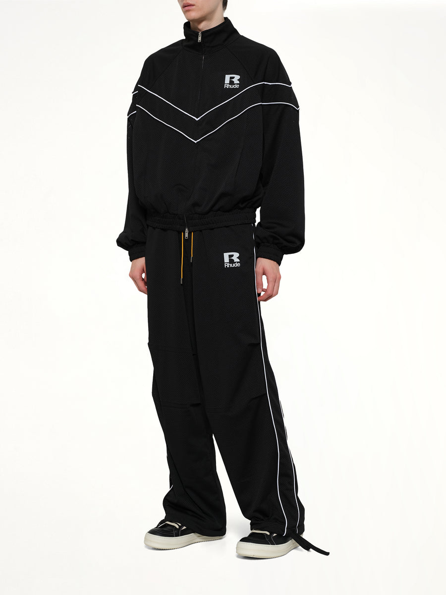 Rhude Mesh Piping Parachute Track Pant in Black/White