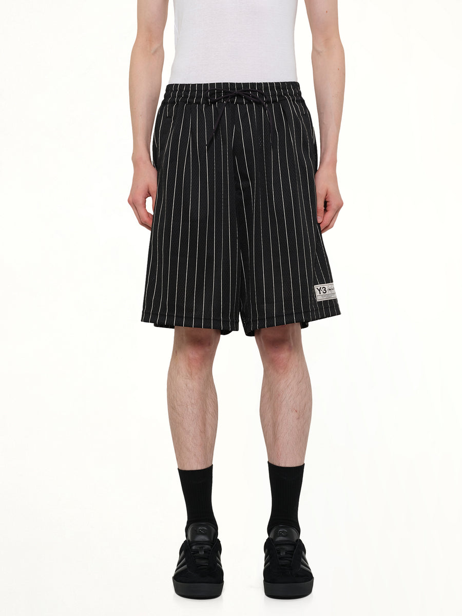 Mesh Pinstripe Shorts in Black